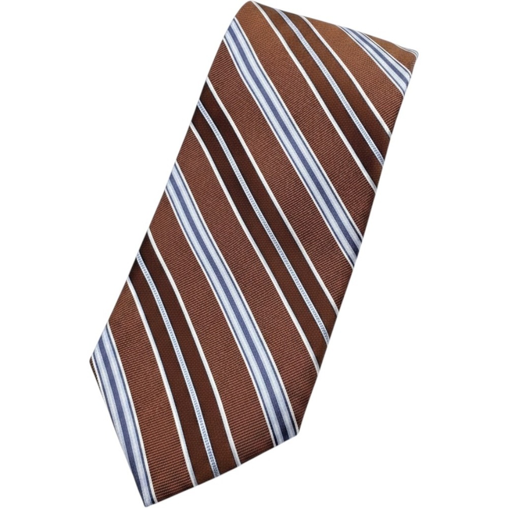 Brooks Brothers Makers Mens Neck Tie Brown Blue Striped 100% Silk USA 58.5" LONG